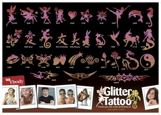 165 Gold Glitzer Tattoo Schablonen Set